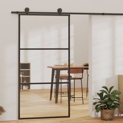 vidaXL Schiebetür ESG-Glas und Aluminium 102x205 cm Schwarz