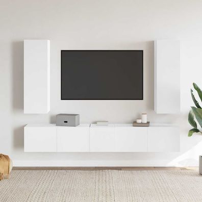vidaXL 5-tlg. TV-Schrank-Set Weiß Holzwerkstoff