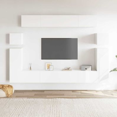 vidaXL 8-tlg. TV-Schrank-Set Weiß Holzwerkstoff