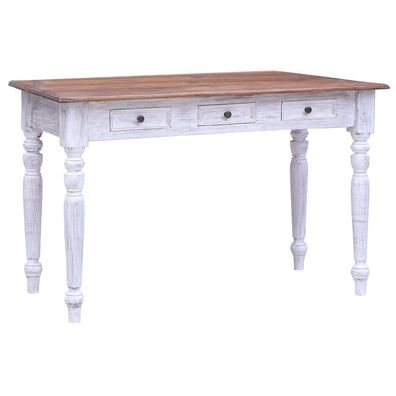 vidaXL Schreibtisch mit Schubladen Weiß 117x57x75 cm Altholz Massiv