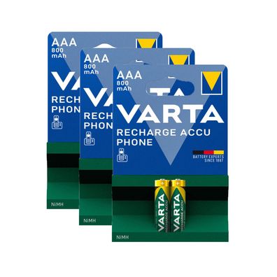 3x VARTA Micro Akku AAA 800mAh speziell DECT schnurlos Telefon HR03 Ni Mh Blister
