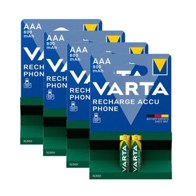 4x VARTA Micro Akku AAA 800mAh speziell DECT schnurlos Telefon HR03 Ni Mh Blister