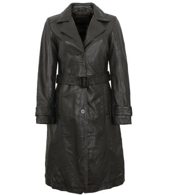 Mauritius - Damen Trenchcoat Ledermantel Gürtel Lammnappa schwarz