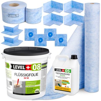 AbdichtungsSet Flüssigfolie 25Kg Dichtbahn Dichtband Bad Dusche TOP SET51