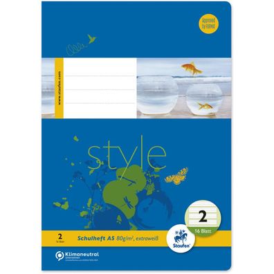 Schulhefte Style Lineatur 2 (2. Schuljahr) liniert DIN A5 Rand rundum, 16 Blatt