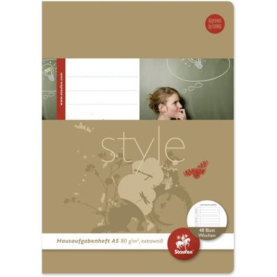 Hausaufgabenheft Style Lineatur Sonderlineatur liniert DIN A5 Rand rundum, 48 Blatt