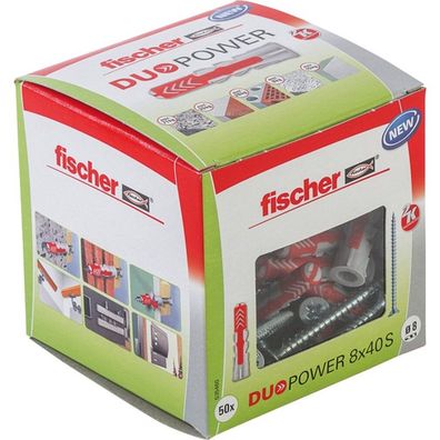 fischer Dübel Duopower 8x40 S LD (hellgrau/rot, 50 Stück, mit Schraube)