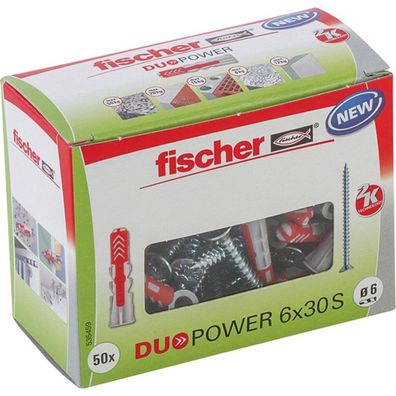 fischer Dübel Duopower 6x30 S LD (hellgrau/rot, 50 Stück, mit Schraube)