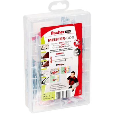 fischer Meister-Box DuoLine, Dübel (hellgrau/rot, mit Schrauben, 91-teilig)