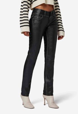 Ricano Skinny Pant Damen Lederhose Schwarz | Weiße Kontrastnähte | Lamm-Nappa Leder
