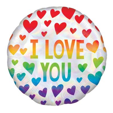 Standard Iridescent Regenbogen Herzen Folienballon rund S55 verpackt 43 cm