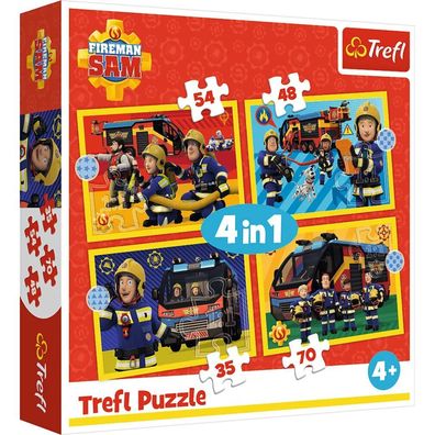 Puzzle - 4-in-1 (35, 48, 54, 70) - Feuerwehrmann im Einsatz - Fireman Sam - 34348
