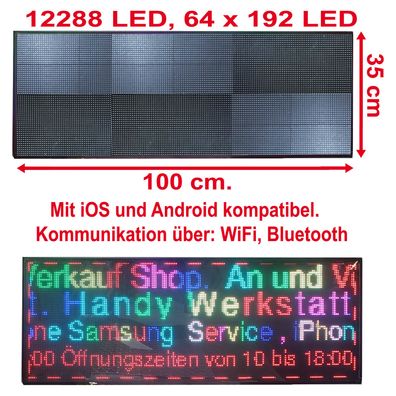 LED Werbeschild WIFI 100x35cm Laufschrift Reklame Lauftext Werbetafel Schild RGB