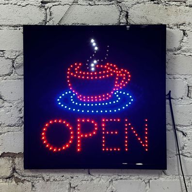 Werbung Werbeschild LED OPEN 48 x 48 cm Reklame Werbetafel Schild