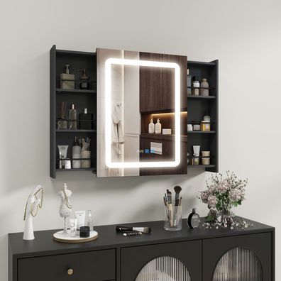 Bad Spiegelschrank mit LED Beleuchtung Badspiegel Ausziehbare Regale 70x55cm