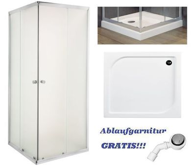 SET: Duschwanne Oskar & Duschkabine Quadratisch Parla 80x80 180cm Gefrorenes Glas
