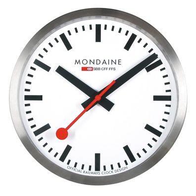 Mondaine Wanduhr Quarz 25 cm Küchenuhr Silberfarben A990. CLOCK.16SBB