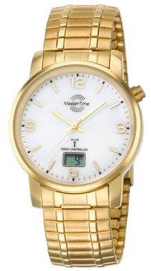 Master Time Herren-Funkuhr Basic mit Zugband Goldfarben MTGA-10312-12M