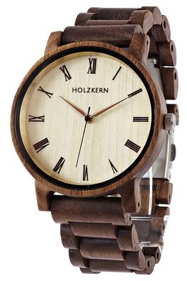 Holzkern Armbanduhr Quarz Herbstdämmerung Walnuss/Ahorn