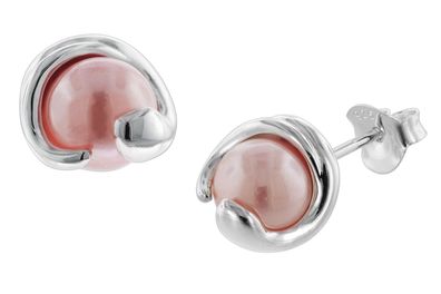 trendor Schmuck Damen Ohrringe Silber 925 Ohrstecker Rosa Glasperle 08780