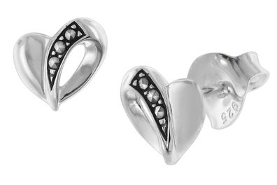 trendor Schmuck Ohrringe Silber 925 Ohrstecker Herz mit Markasiten 08781