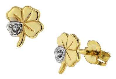 trendor Schmuck Damen Ohrringe Kleeblatt 333 Gold 8 Karat Bicolor 75094