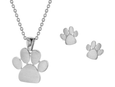 trendor Schmuck Schmuck-Set Halskette + Ohrringe Pfote Silber 925 75571