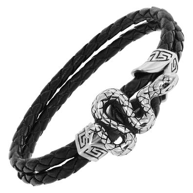 trendor Schmuck Leder-Armband für Männer Schwarz Schlange 75800