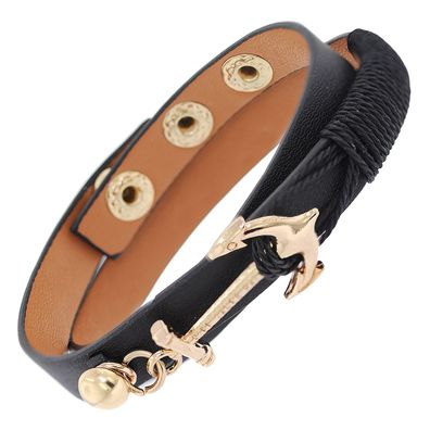 trendor Schmuck Leder-Armband Schwarz mit goldfarbenem Anker 75803