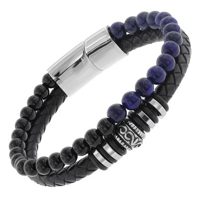 trendor Schmuck Herren-Armband Leder Schwarz / Onyx / Stahl 75876