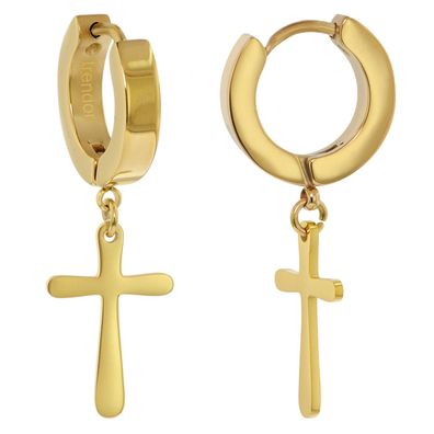 trendor Schmuck Damen Ohrringe Gold auf Edelstahl Creolen mit Kreuz 75899