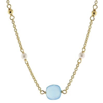 trendor Schmuck Damen-Halskette Gold auf Silber 925 Collier mit Chalcedon 51190