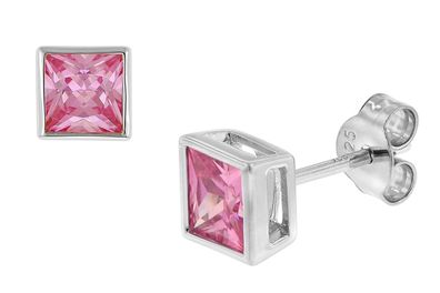 trendor Schmuck Damen-Ohrringe 925 Silber Ohrstecker mit Zirkonia Pink 51670-04