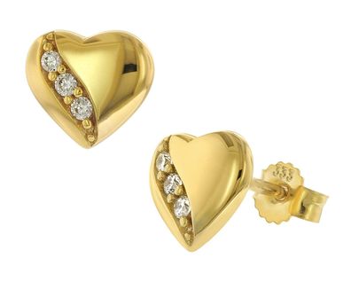 trendor Schmuck Damen-Ohrringe Gold 333/8K Herz Ohrstecker mit Zirkonia 41499