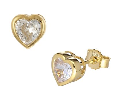 trendor Schmuck Damen-Ohrringe Gold 333/8K Herz mit Zirkonia 41549
