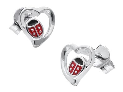 trendor Schmuck Kinder-Ohrringe Silber 925 Ohrstecker Herz/Marienkäfer 41639