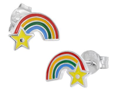 trendor Schmuck Mädchen-Ohrringe Silber 925 Regenbogen/Stern 41642