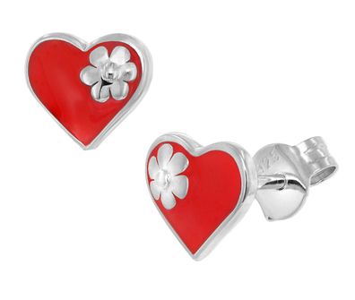 trendor Schmuck Kinder Ohrringe Silber 925 Herz/Blüte Ohrstecker 41643