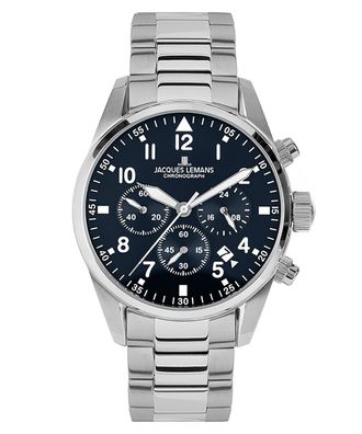 Jacques Lemans Herren-Chronograph Barcelona Stahl/Blau 42-2D