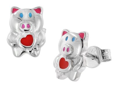 trendor Schmuck Kinder-Ohrringe Silber 925 Glücksschwein Ohrstecker 41658