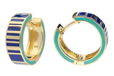 trendor Schmuck Damen Ohrringe 925 Silber Vergoldet Emaillierte Klapp-Creolen 41663