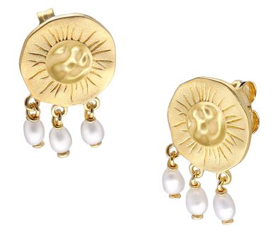 trendor Schmuck Damen-Perlenohrringe 925 Silber Vergoldet 41668
