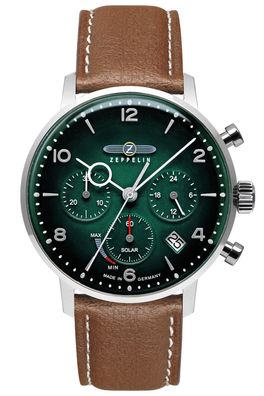 Zeppelin Herrenuhr Solar Chronograph LZ129 Hindenburg Braun/Grün 8086-4N