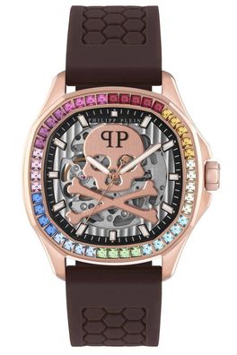 Philipp Plein Unisex-Armbanduhr Automatik Braun/Roségoldfarben PWRAA0623