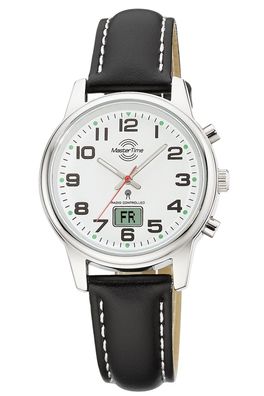 Master Time Damen-Funkuhr mit schwarzem Lederband MTLA-10817-12L