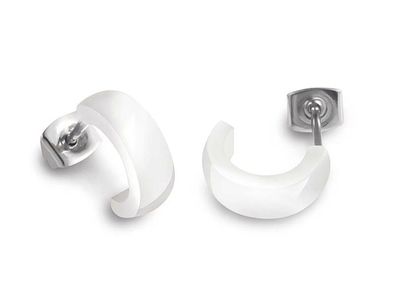 Boccia Schmuck Damen-Ohrringe Halb-Creolen Titan Keramik Weiß 0584-01