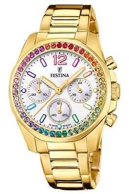 Festina Damenuhr Chronograph Goldfarben/Regenbogen F20609/2