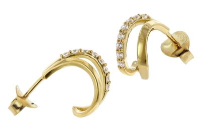 trendor Schmuck Damen Ohrringe 925 Silber Vergoldet Halb-Creolen mit Zirkonias 15583