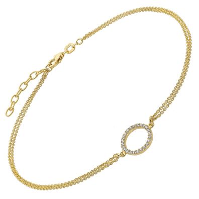 trendor Schmuck Fußkettchen mit Glitzerring 925 Silber Vergoldet 15903