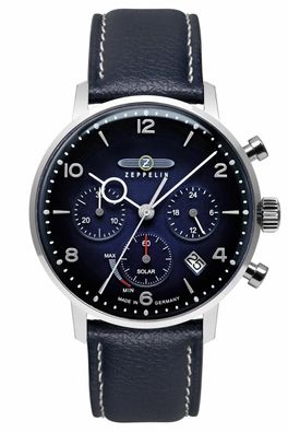 Zeppelin Herrenuhr Solar Chronograph LZ129 Hindenburg Blau 8086-3-N